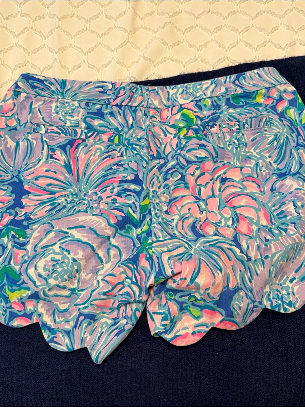Lilly Pulitzer Pink & Blue Floral Scallop-Hem High-Rise Shorts